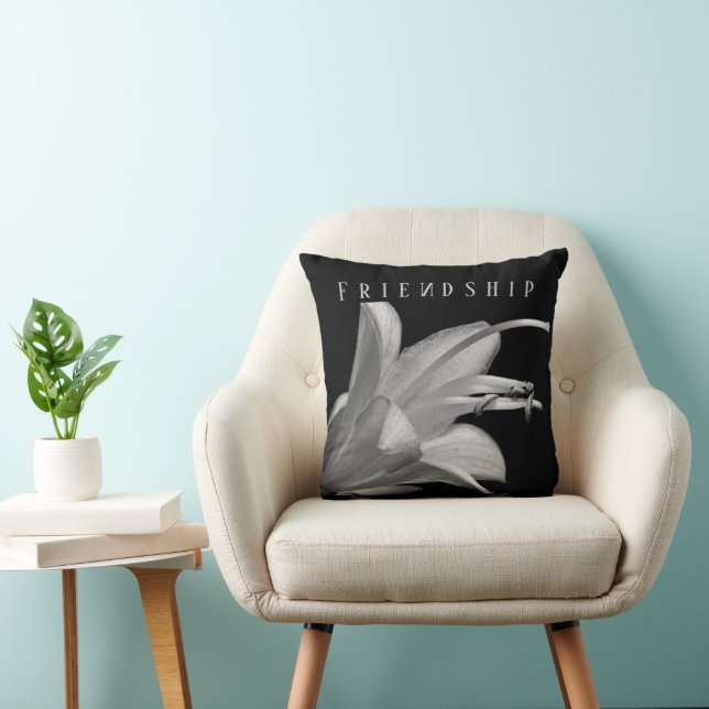 Elegant Friendship Hosta Flower in Black and White Throw Pillow (Chair)