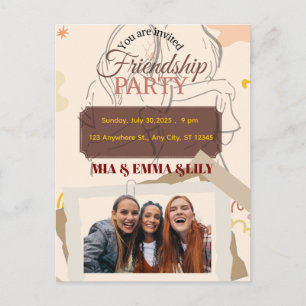 Elegant Friendship Party Celebration with Photo Announcement Postcard