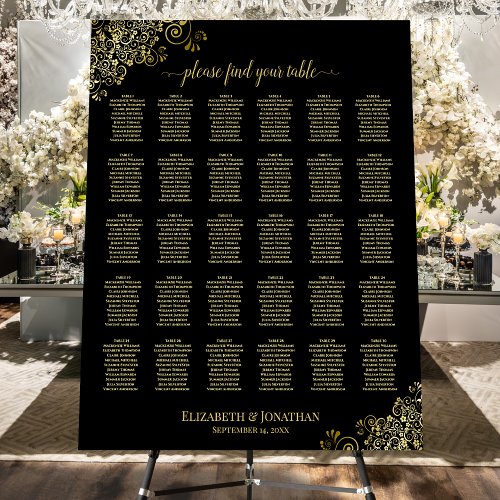 Elegant Frilly Gold  Black 30 Table Seating Chart Foam Board