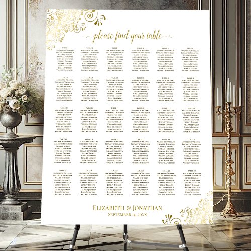 Elegant Frilly Gold  White 30 Table Seating Chart Foam Board