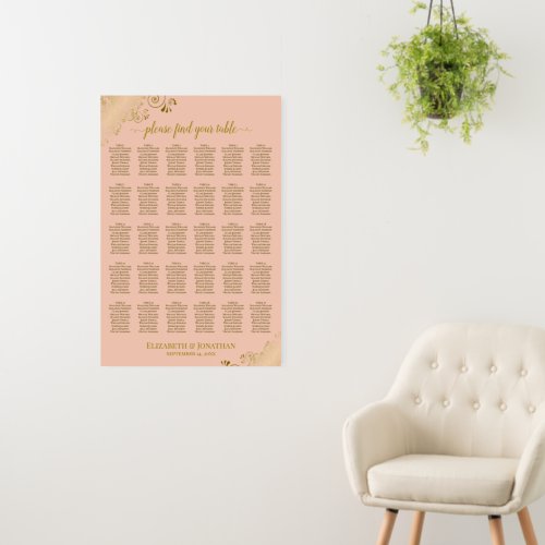Elegant Frilly Peach &amp; Gold 30 Table Seating Chart Foam Board