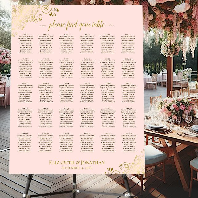 Elegant Frilly Pink & Gold 30 Table Seating Chart Foam Board (On Stand)
