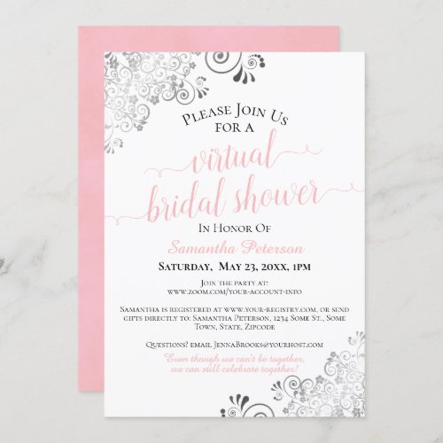 Elegant Frilly Pink  White Virtual Bridal Shower Invitation
