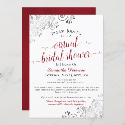 Elegant Frilly Red  White Virtual Bridal Shower Invitation