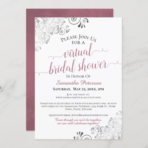 Elegant Frilly Rose on White Virtual Bridal Shower Invitation