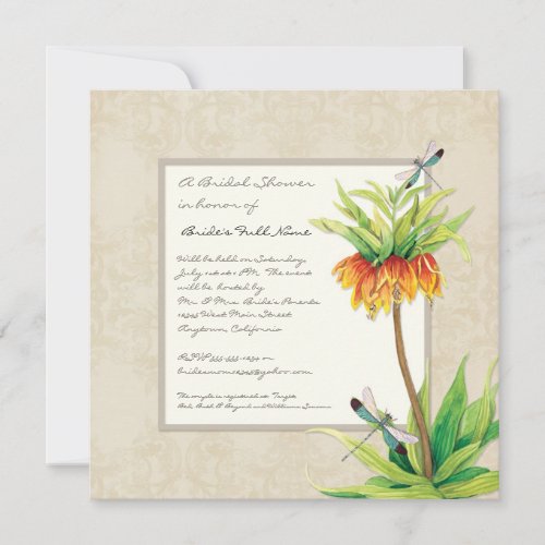 Elegant Fritillaria n Dragonfly Bridal Shower Invitation