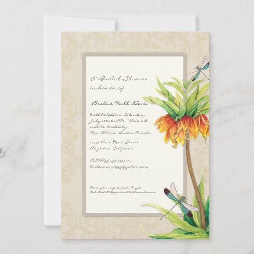 Elegant Fritillaria n Dragonfly Bridal Shower Invitation