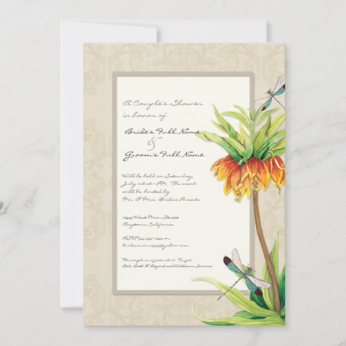 Elegant Fritillaria n Dragonfly Couples Shower Invitation