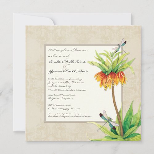 Elegant Fritillaria n Dragonfly Couples Shower Invitation