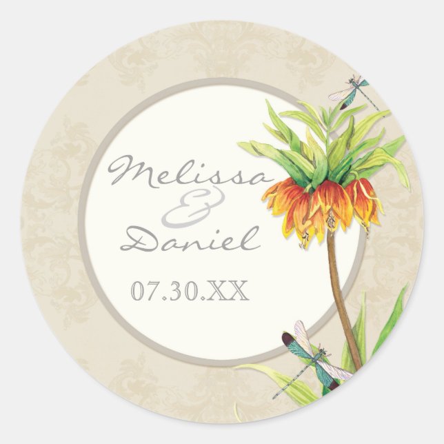 Elegant Fritillaria n Dragonfly Favor Gift Sticker (Front)