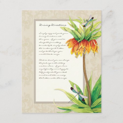 Elegant Fritillaria n Dragonfly Information Sheet Enclosure Card