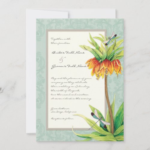 Elegant Fritillaria n Dragonfly Wedding Invitation