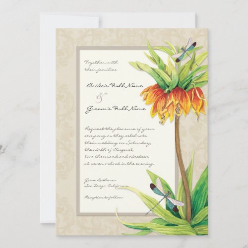 Elegant Fritillaria n Dragonfly Wedding Invitation