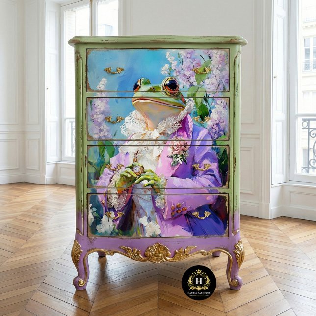Elegant Frog in Lavender Floral Spring Decoupage Tissue Paper (Creator Uploaded)