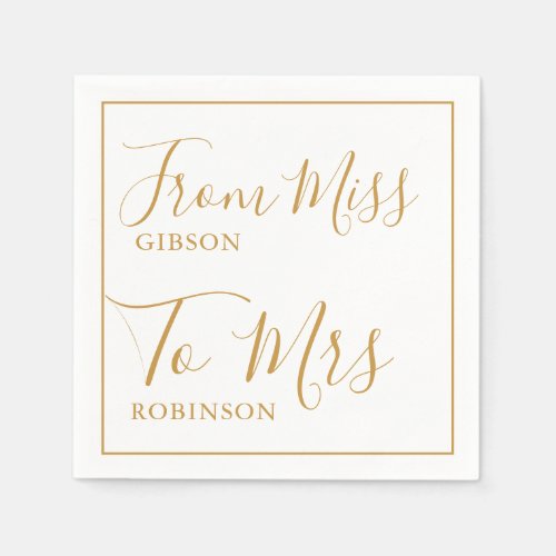 Elegant From Miss to Mrs  Bridal Shower Gold Napkins