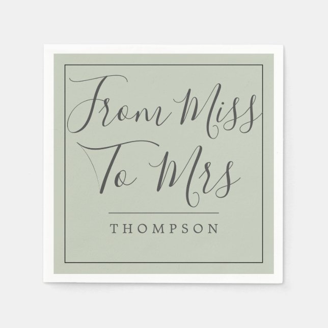Elegant From Miss to Mrs Bridal Shower Green Paper Napkins (Front)