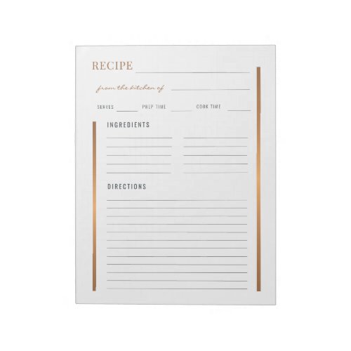 Elegant from the kitchen of blank recipe sheet notepad