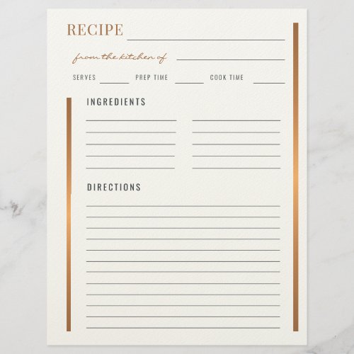 Elegant from the kitchen of gold cook blank recipe letterhead