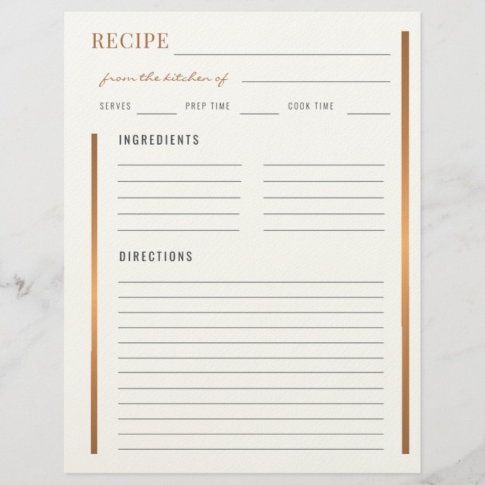Elegant from the kitchen of gold cook blank recipe letterhead | Zazzle