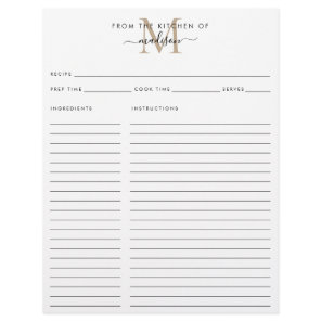 Elegant From the Kitchen of Gold Monogram Recipe