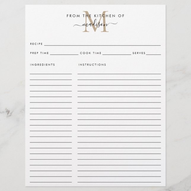 Elegant From the Kitchen of Gold Monogram Recipe (Front)