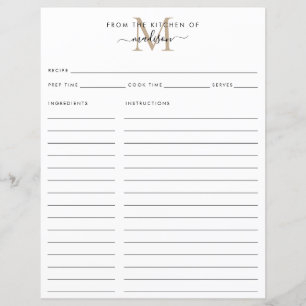 Elegant From the Kitchen of Gold Monogram Recipe