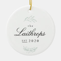 Elegant Fronds Newlywed First Christmas Ornament