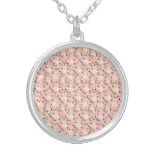 Elegant froral Pink Silver Plated Necklace