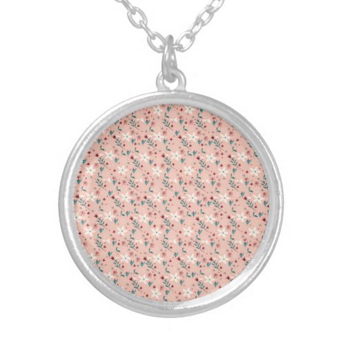 Elegant  froral  Pink Silver Plated Necklace