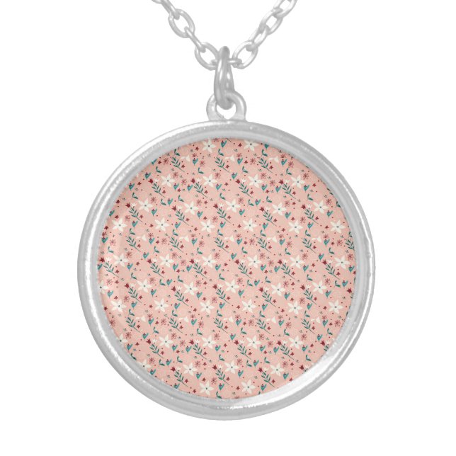 Elegant  froral  Pink Silver Plated Necklace (Front)