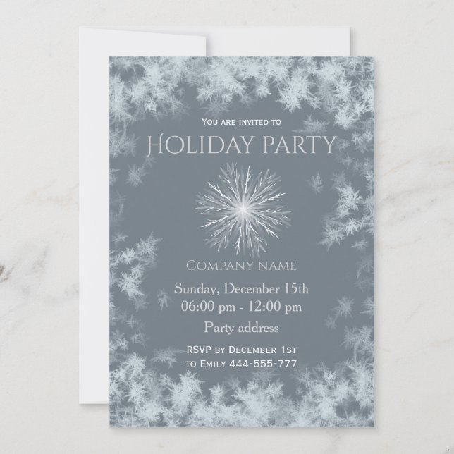 Elegant  frost snowflake holiday party corporate  invitation (Front)