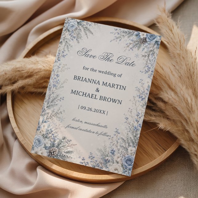 Elegant Frosted Blue Botanical Harmony Save The Date (Creator Uploaded)