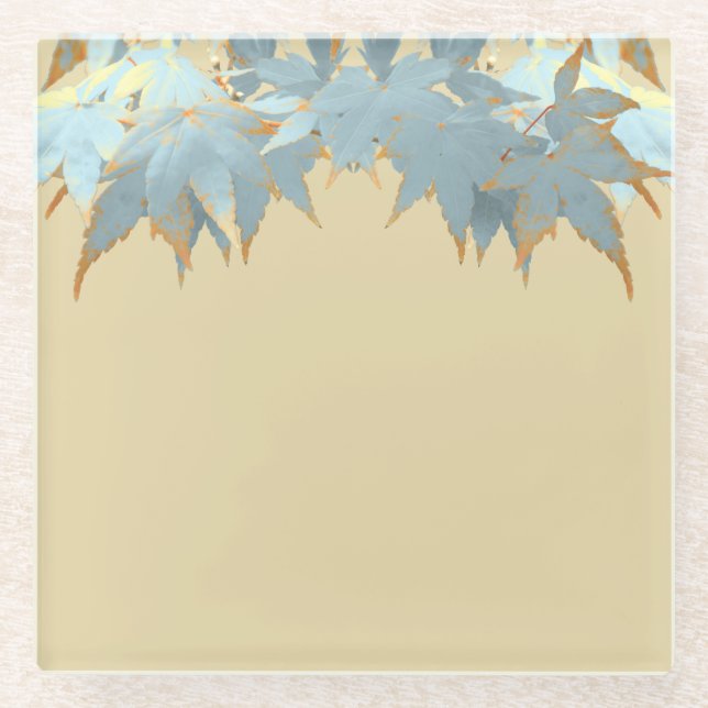 Elegant Frosted Fall Japanese Maple Leaves Garland Glass Coaster (Front)