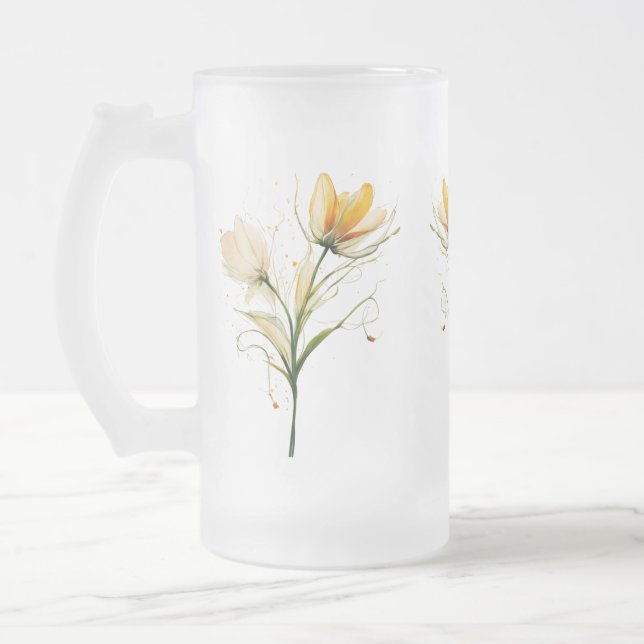Elegant Frosted Glass Mug – Floral Bouquet Design  (Left)