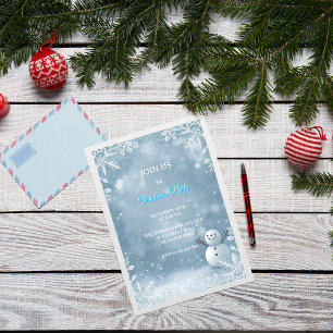 Elegant Frosty Blue & White Christmas Invitation