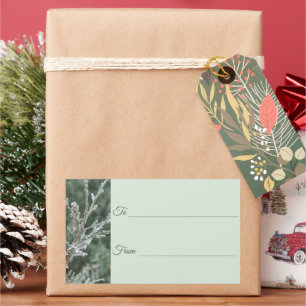 Elegant Frosty Evergreen Christmas Gift Label