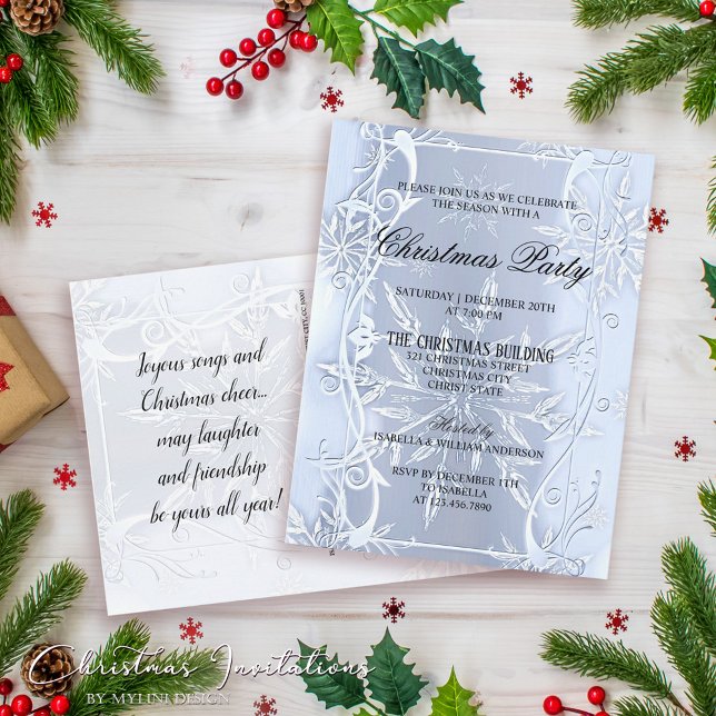 Elegant Frosty Snowflakes Christmas Invitation Postcard (Creator Uploaded)