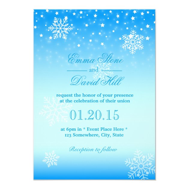 Elegant Frozen Winter Snowflakes Blue Wedding Invitation