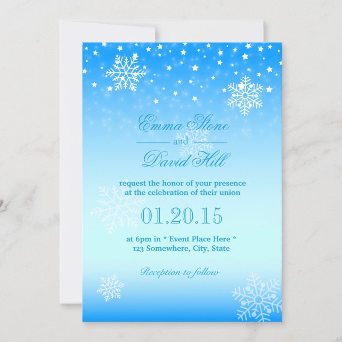 Elegant Frozen Winter Snowflakes Blue Wedding Invitation | Zazzle.com