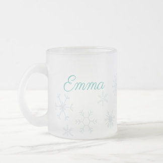 Elegant frozen winter Snowflakes with custom Name Frosted Glass Coffee Mug