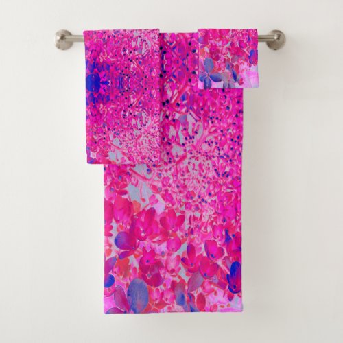 Elegant Fuchsia and Dark Blue Limelight Hydrangea Bath Towel Set