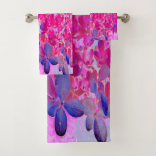 Elegant Fuchsia and Dark Blue Limelight Hydrangea Bath Towel Set
