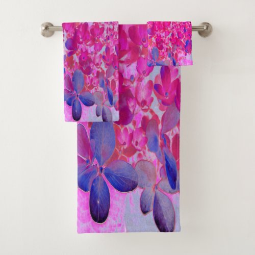 Elegant Fuchsia and Dark Blue Limelight Hydrangea Bath Towel Set