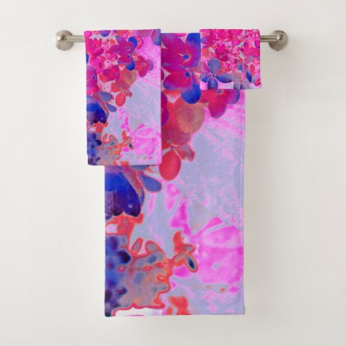 Elegant Fuchsia and Dark Blue Limelight Hydrangea Bath Towel Set