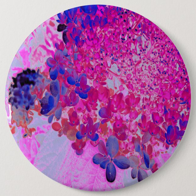 Elegant Fuchsia and Dark Blue Limelight Hydrangea Button (Front)