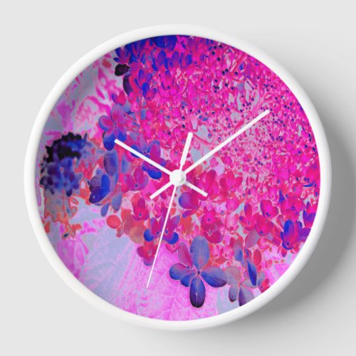 Elegant Fuchsia and Dark Blue Limelight Hydrangea Clock