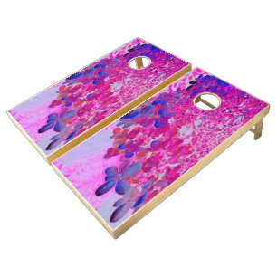 Elegant Fuchsia and Dark Blue Limelight Hydrangea  Cornhole Set