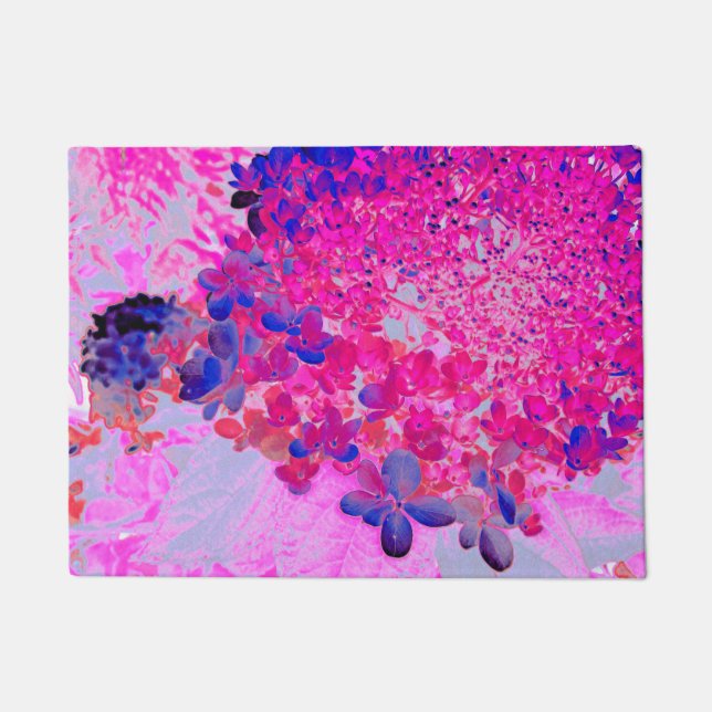 Elegant Fuchsia and Dark Blue Limelight Hydrangea Doormat (Front)