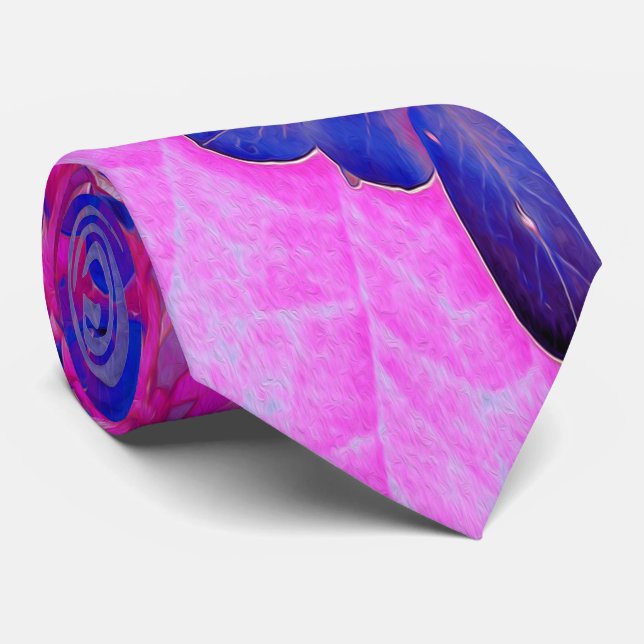 Elegant Fuchsia and Dark Blue Limelight Hydrangea Neck Tie (Rolled)
