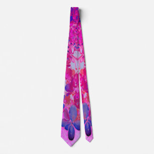 Elegant Fuchsia and Dark Blue Limelight Hydrangea Neck Tie